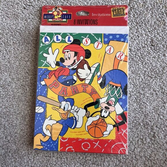 Vintage NOS Disney Hallmark All Star Party Invites MVP Mickey’s Stuff For Kids - Picture 1 of 2